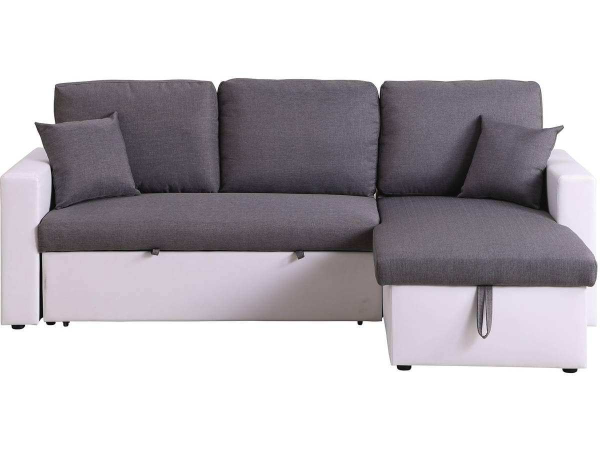 Habitat et Jardin - Canapé d'angle Convertible et Réversible Alain 3 Places Blanc et Gris - Canapé Lit Moderne en Tissu Lin - Espace de Stockage (Méridienne) - Design