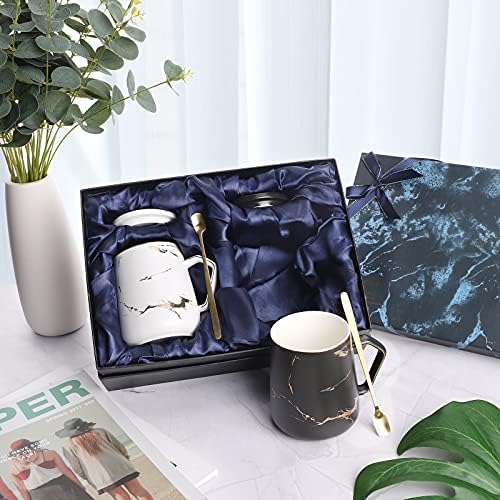 Coffee Cup Mugs Wisolt Personalised Ceramic Marble Mug Set with Saucers and Spoons Valentines Anniversary Wedding Gifts for Him Her Couple