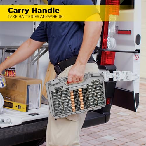 Image of Ontel Battery Daddy Organizer Storage Case & Tester, Holds 180, Warm Grey