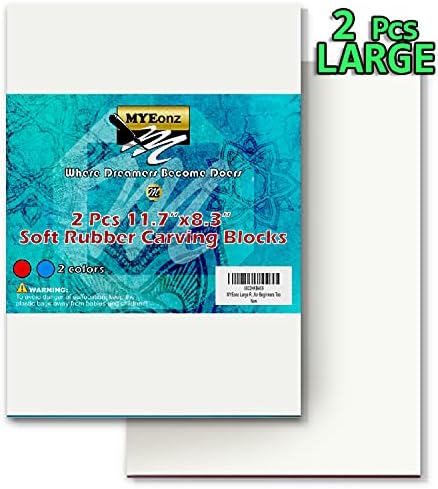 MYEonz 2 Pcs Large 11.7"x 8.3" Rubber Carving Blocks for Printmaking c/w 5 Pcs Tracing Papers - Perfect Easy Carve Soft Rubber Eraser Linoleum Block for Block Printing, DIY Arts, Crafts, Stamps