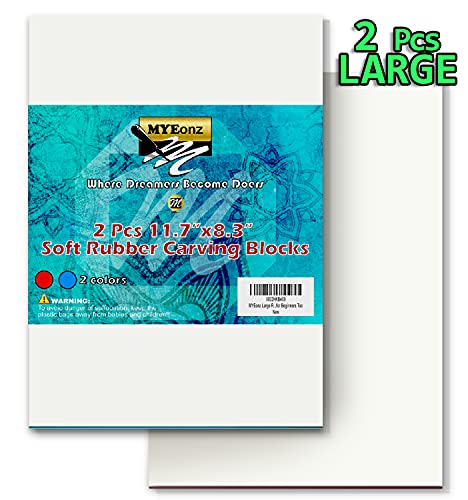 Myeonz 2 Pcs Large 11.7"X 8.3" Rubber Carving Blocks For Printmaking C/W 5 Pcs Tracing Papers - Perfect Easy Carve Soft Rubber Eraser Linoleum Block For Block Printing, Diy Arts, Crafts, Stamps #TOP18