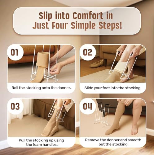 Mars Wellness Stocking Donner Sock Aid Tool for Compression Socks Men or Women - Strong Metal Design with Soft Foam Grips - Dressing Aid Hip Kit for Easy Use with Stockings and Compression Socks