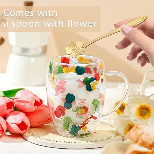 Taza de vidrio doble capa con flores secas 280 ml miniatura 2