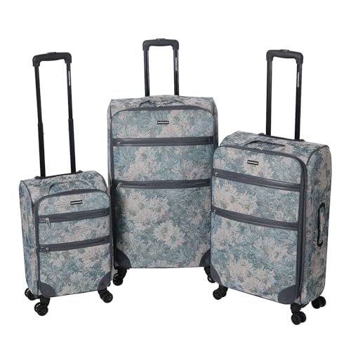Deluxe Tapestry Blue Floral Collection 3-Piece Luggage Set, Spinner Wheels, Expandable, Lightweight Suitcases. Carry-on (20