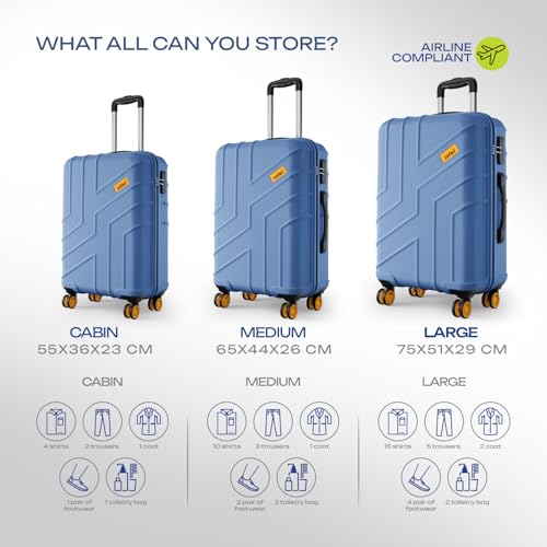 Image of Safari Stratos 8 Wheels Set of 3 Trolley Bags, Hard Case Polycarbonate, 360º Wheeling Carry on & Check-in Luggage for Men & Women, Suitcase for Travel, Trolley Bags for Travel, Steel Blue