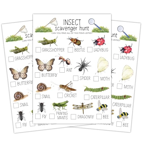 Insect Scavenger Hunt Cards Set of 30 Pcs, Nature Treasure Hunt Game for Family Friends, Outdoor Holiday Party Game Find and Seek Camping Activity -03