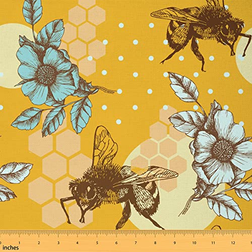 Tela de panal de abeja por The Yard dibujada a mano con diseño de abeja para niños, adolescentes y adultos, tela de costura hexagonal para sofá, silla, decoración de dormitorio de niños, 3 yardas