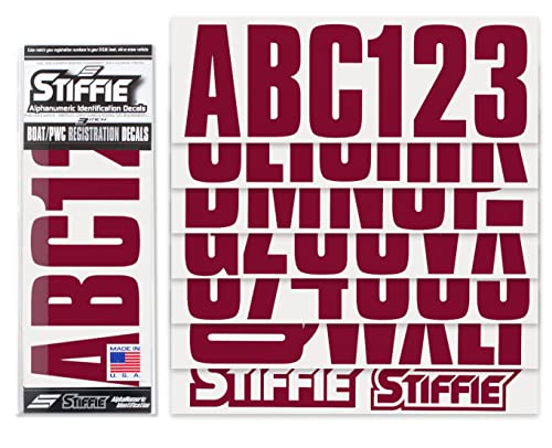 Image of Stiffie UNILINE 3 inch Alpha-Numeric Registration Identification Numbers Stickers Decals for Boats & Personal Watercraft (Deep Burgundy)