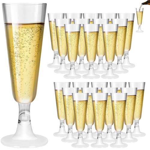 25Pcs Copas Champán Plástico Duro Transparente, Vasos Champagne Reutilizables 150ml, Flautas Vino Cócteles Cristal, Copas Cava Irrompibles Apilables para Fiestas, Navidad, Bodas, Cumpleaños y Barbacoa