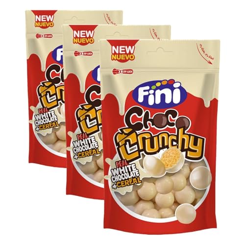 Fini Chococrunchy Bolas de Maíz Crujientes Recubiertas de Chocolate Blanco, 115g (Paquete de 3)