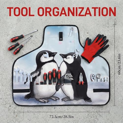 Delantal de trabajo I Love Penguins con 8 bolsillos ajustable miniatura 2