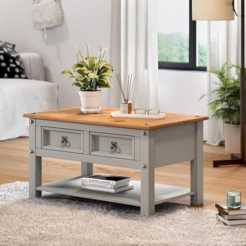 Corona Grey Wax Coffee Table with Drawers Cover