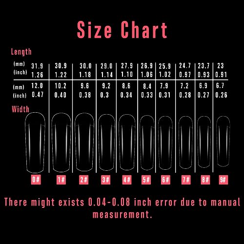 NOVO OVO 500 pcs Hawk Curved Eagle Claw Transparent Clear Cystal Extra Super Extreme Deep Curve Half Cover Short Square Tapered False Nail Extension Tips Acrylic Nail 10 Sizes in Bag for Halloween - Image 3