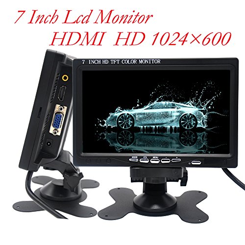 Padarsey 7 Inch Monitor HDMI - 1024x600 HD TFT LCD Screen Display AV VGA Input Built in Speaker for Raspberry Pi 3 Model B+ 3B CCTV Computer PC DVR Car