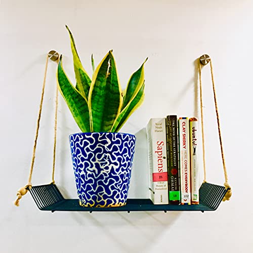 Image of Meshable Weebill 1-Tier Wall Hanging Metal Wall Shelf with Jute Rope, Home Decor Wall Shelves and Storage Racks with Elegant Design Ideal for for Balcony and Terrace, Standard Size - Grey