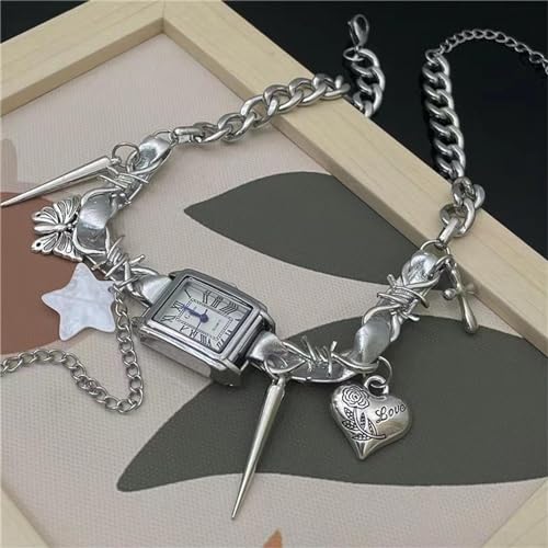 Personality Wind Watch Necklace Neck Chain Spicy Women Design Niche Star Rivets Retro Punk Choker.4