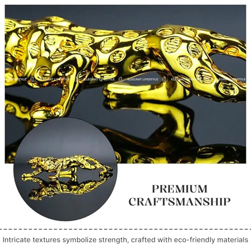 Image of Creative Leopard Statue, Lucky Fengshui Jaguar /Cheetah Gift for Car Office Home Decorative Showpiece - 4.5 cm (Polyresin, Gold) (Small)