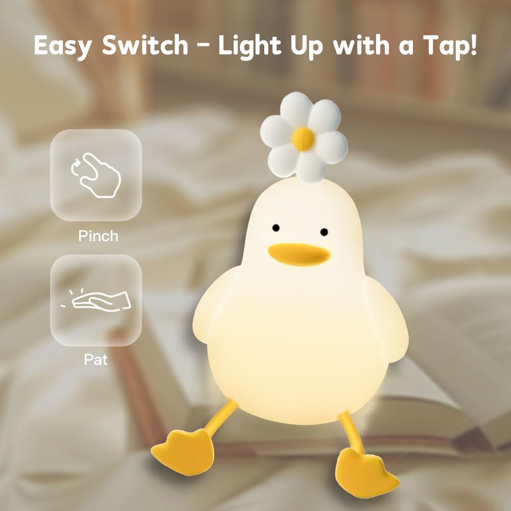 Reankani Duck Flower Silicone Tap Light Warm Night Light White and Yellow 1 Pack
