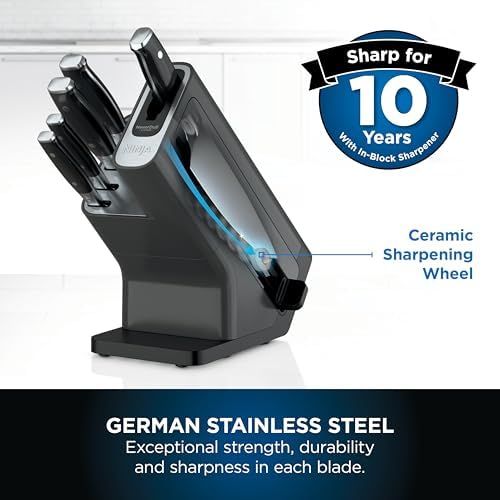 Knife block showcasing integrated sharpener.