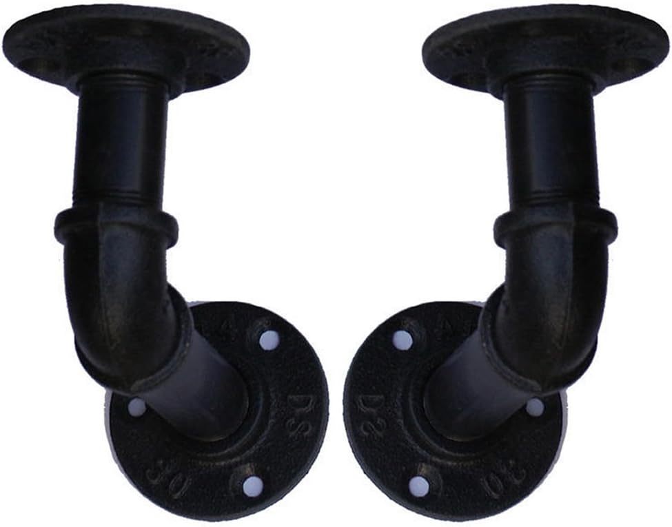 Ochoos 2pcs/Set Household Wood Board Rack Shelf Holders Flange Pipe Wall Mounted Vintage Industry Style Pipe Shelf Bracket Home Decor