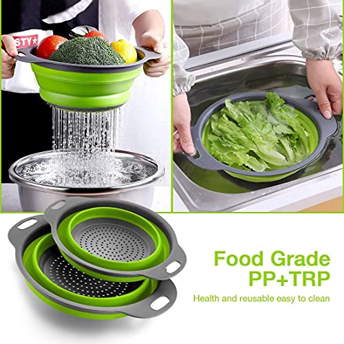 Collapsible Colander Set Of 2 Round Silicone Kitchen Sink Strainer Set And Fruit Basket- 1 Large 1 Small Perfect For Draining Pasta, Vegetable And Fruit - Home Essentials (Green) #TOP4