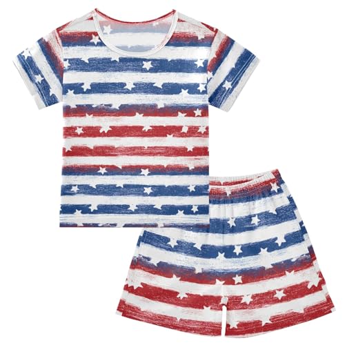 Stripes Stars Pattern Summer Cute Pajama Sets, Short Sets for Daily Wears and Sleep Wears