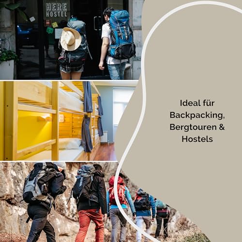 Backpacker's Journey Hüttenschlafsack Ultraleicht (nur 265g) aus 100% Baumwolle. Hygieneschlafsack ohne Reissverschluss (Keine Wärmeleistung) - Grau