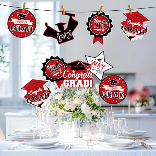 Image of 24Pcs Graduation Party Decorations Class of 2026, Graduation Centerpieces for Tables, 2026 Congrats Grad Party Centerpiece Stick Table Toppers for Graduation Party Supplies (Red)