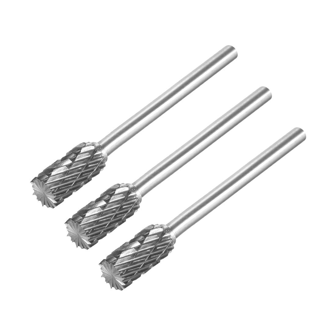 uxcell Tungsten Carbide Rotary Files 1/8" Shank, Double Cut Top Toothed Cylinder Shape Rotary Burrs Tool 6mm Dia, for Die Grinder Wood Soft Metal Polishing Model Engineering, 3pcs