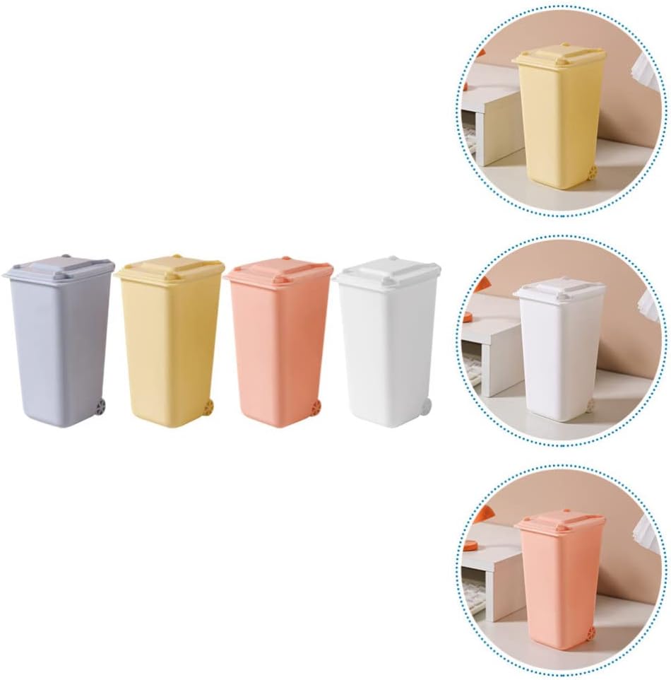 GANAZONO Mini Desktop Trash can Set 4 Pack with Clamshell Lid Space-Saving Tabletop Garbage Bins for Office Desk Organization and Pen Holder