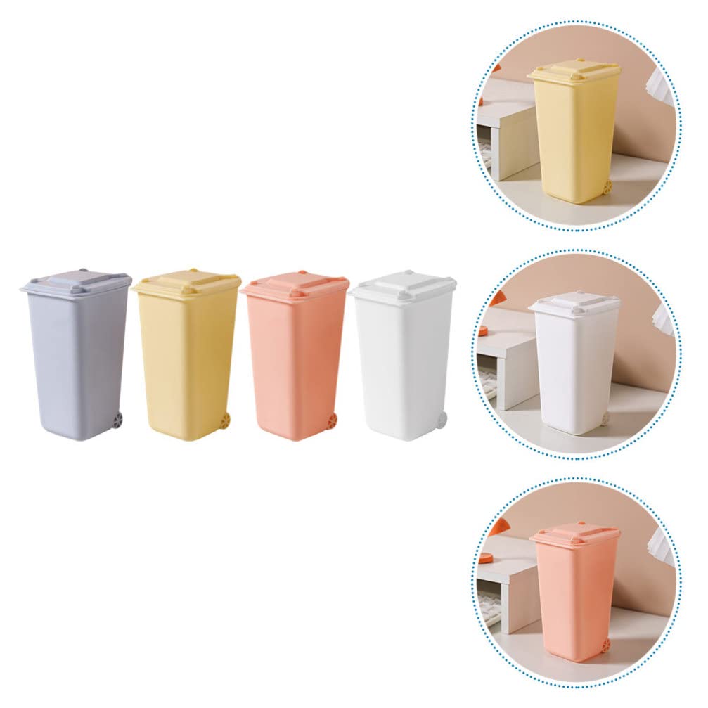 GANAZONO Lot de 4 mini poubelles à roulettes pour jouets en bordure de trottoir, porte-stylo, pot à crayons, organiseur de bureau