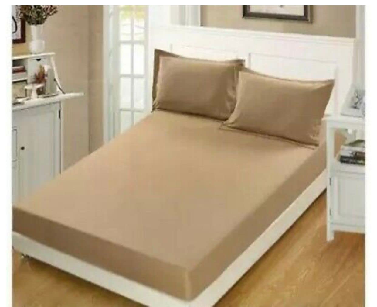 100% Brushed Cotton Flannelette Fitted Sheet – Extra Deep 32cm Flat Sheet & Pillowcases Soft Warm Winter Bedding | Single, Double, King, Super King | Multiple Colours (Latte, Pair of Pillowcase)