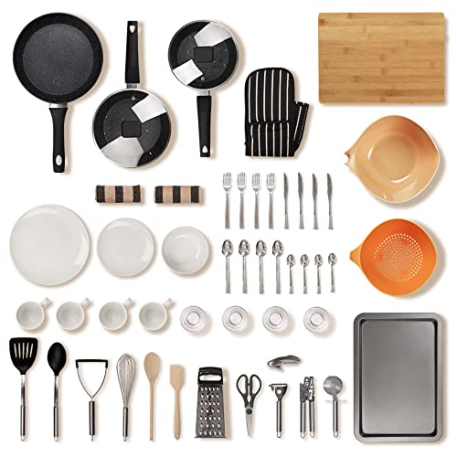 noah The Sous Chef Standard Kit de cuisine – Idéal pour les déménageurs et les étudiants – Comprend un ensemble de casseroles antiadhésives et plus encore (Vaisselle pour 4 Personnes)