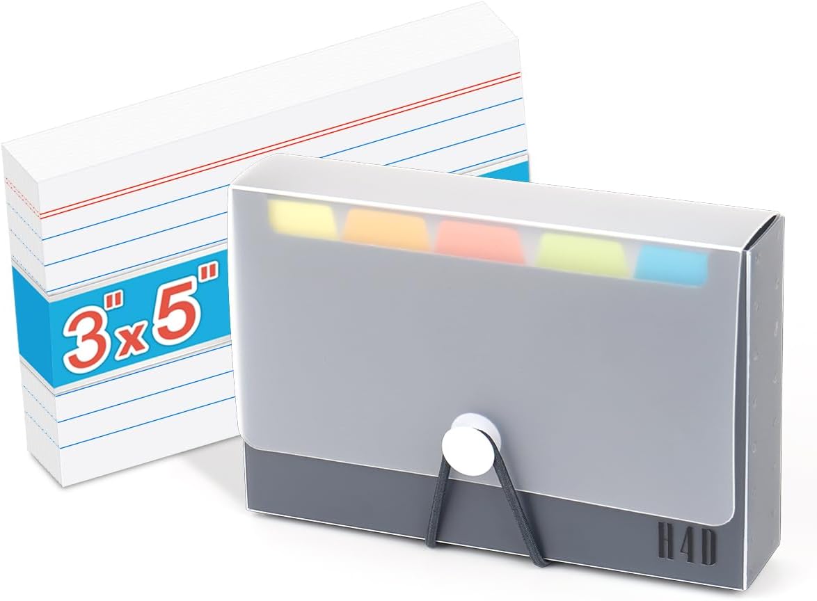 H4D 3×5 Index Card Case with 100 Ruled Index Cards and Dividers, Black | Plastic Case, Heavyweight Index Cards, Colored Dividers