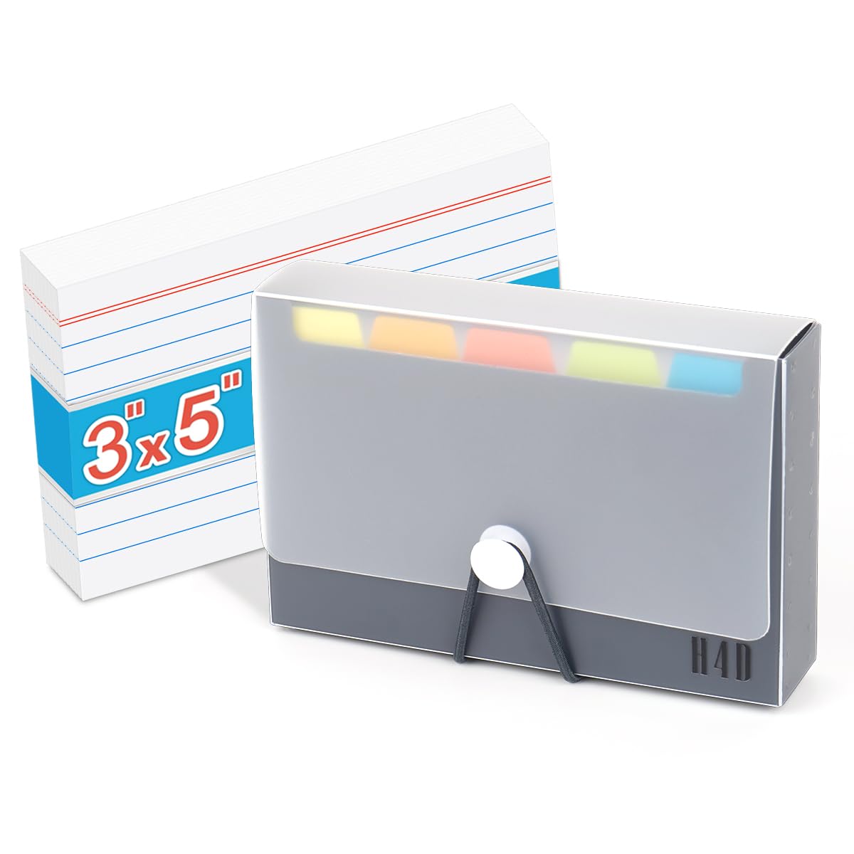 H4D 3x5 Index Card Case with 100 Heavyweight Ruled Index Cards and Dividers, Black