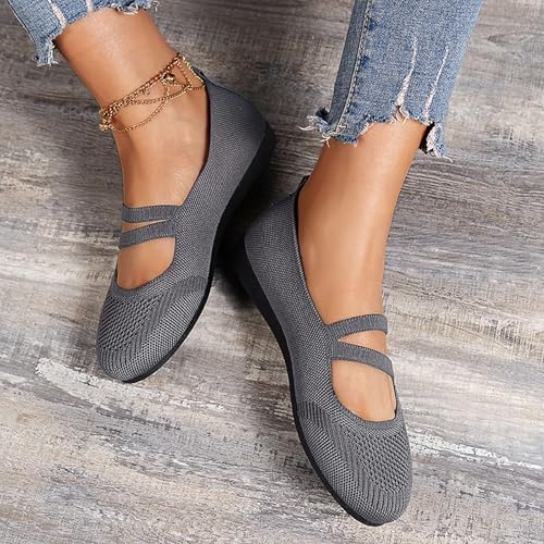 Ballet Flats for Women Round Toe Mary Jane Shoes Comfortable Dressy Women’s Cute Ballerina Flats Knit Mary Jane Flat Walking Slip On Work Driving Low Wedge Loafers Shoes with Straps3