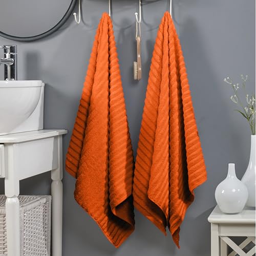Image of Elegant Comfort 100% Turkish Cotton Corduroy Ribbed Luxury Soft 2 Pack Bath Towels 27 x 54 Inch - Ultra Plush, Absorbent, Quick Dry, Hotel Spa Quality Towels for Bathroom Essentials, Orange