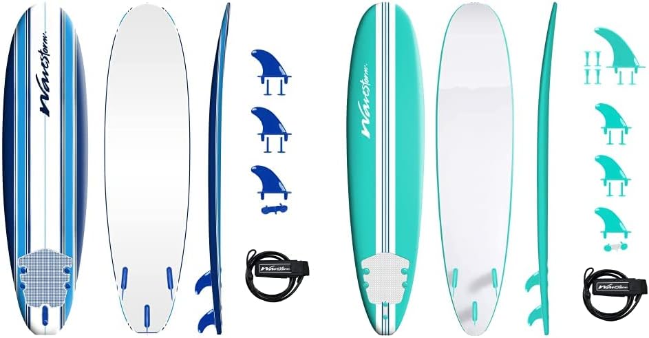 Wavestorm 7ft & 8ft Soft Top Foam Surfboards Bundle | Beginner & Intermediate Levels | Multiple Fins Included
