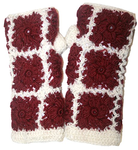 Agan Traders 340 HW Wool Knitted Warmer Fingerless Mitten (One Size, Burgundy/White)