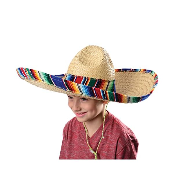 Giftexpress mexican sombrero hat adults with serape trim, 21" wide authentic for cinco de mayo, straw sombrero with band - image 7