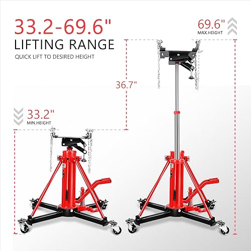 Image of DNA Motoring Hydraulic Transmission Jack - 1 Ton 2204 lbs Capacity High Lift Telescoping Floor Jack Stand,33.2 inch-69.6 inch Lifting Range,TOOLS-00319