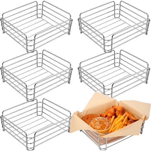 Blulu 6 Pcs Wire Bread Baskets for Serving 9.8 x 8.5 x 3.7 Inch Small Metal Chrome Rounded Square...