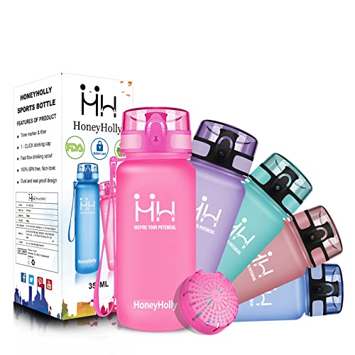 HoneyHolly Botella Agua Niños, 350ml sin BPA, a prueba de fugas Tritán, Botella Reutilizable,...