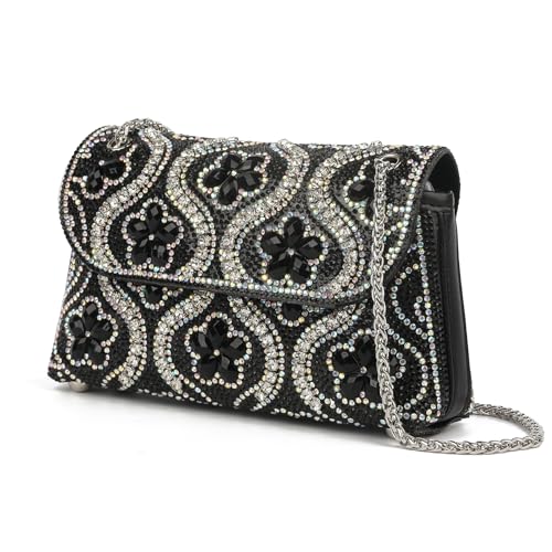 Image of Flower Rhinestone Crystal Clutch Purse Shoulder Bag Sparkling Evening Bag for Wedding Prom Party Bride Guest