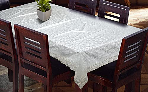 CASA-NEST Thick PVC 10 to 12 Seater 3D Dining Table Cover, with Golden Lace Size-60×120 Waterproof Table Cover glass005