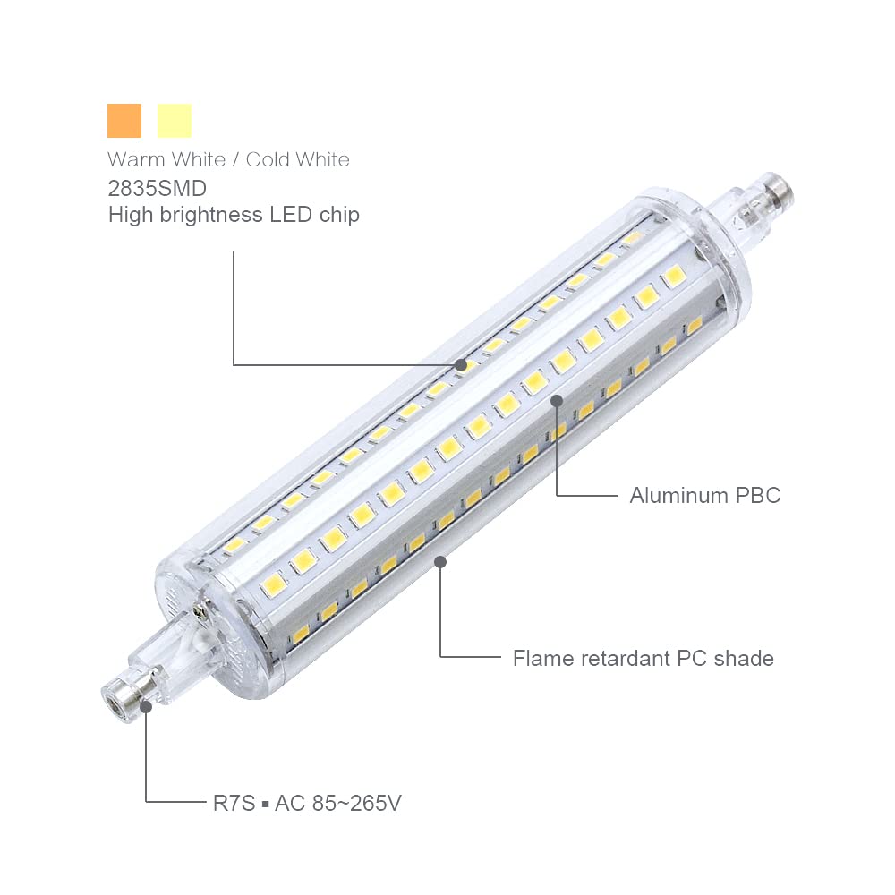 RZL Éclairage, Lot de 4 ampoules LED R7S AC85-265V 4W 78mm/7W 118mm 2835SMD Lampe blanc chaud/froid(Cold White,7W 118mm)