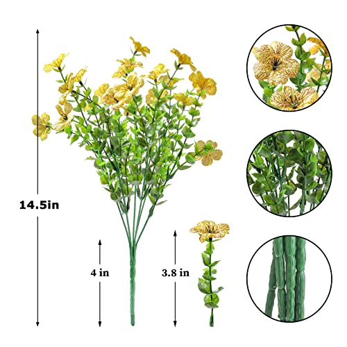 Gorgeoos 4 Bundles Artificial Flowers For Outdoors Fake Plants No Fade Faux Outside Greenery Boxwood Plastic Shrubs Silk Flowers For Garden Office Kitchen Restaurant Decoration (Yellow) #TOP2