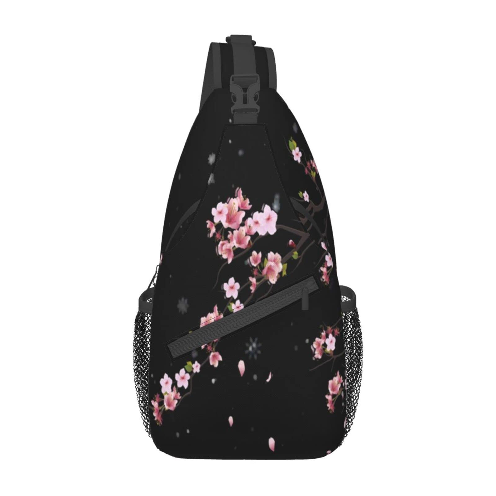 Cherry Blossom Sling Bag Crossbody Backpack,Falling Flower Petals Cherry Blossom Bloom Tree Branch Chest Bag Adjustable Casual Shoulder Backpack Floral Design Travel Daypack