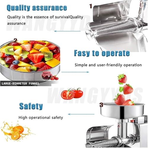Tomatensaucen-Maschine, 450 W, für Tomaten-, Erdbeer- und Heidelbeersauce, 304 Edelstahl, Tomatenpresse und Sieb, reines Kupfer, Motornahrungssieb, Saucenbereiter
