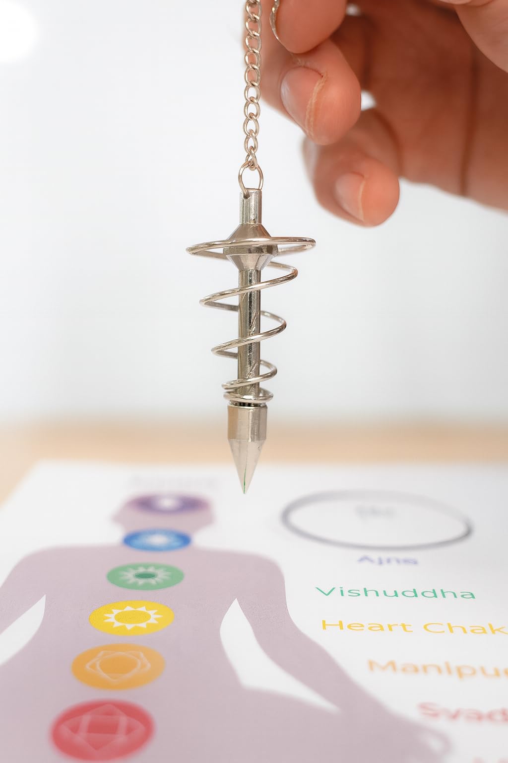 Pendolo a forma di spirale, metallo, color argento, grande